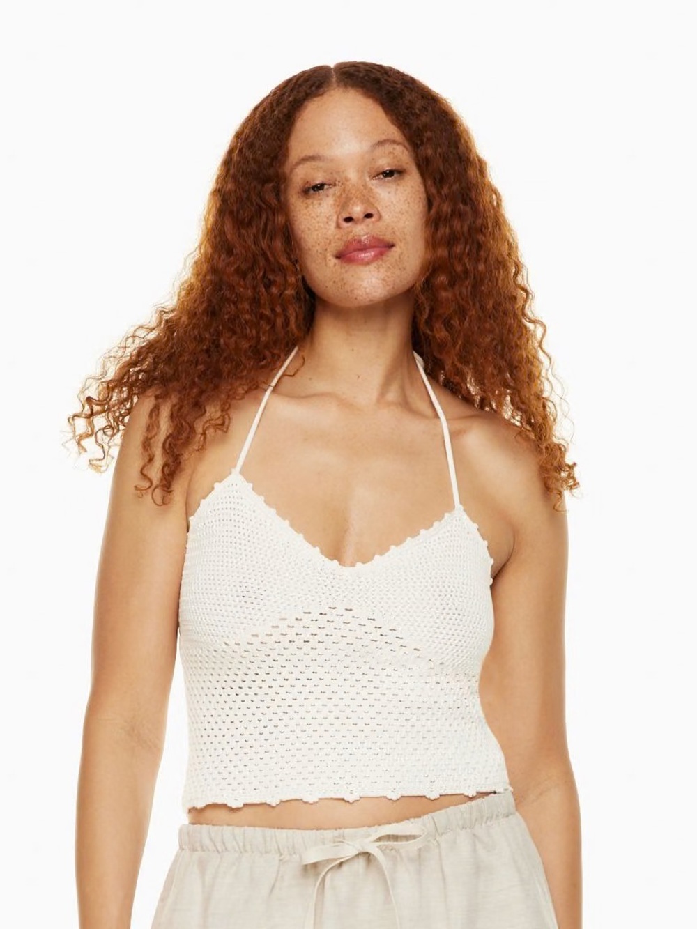 Aritzia Cream Crochet Halter Crop Top